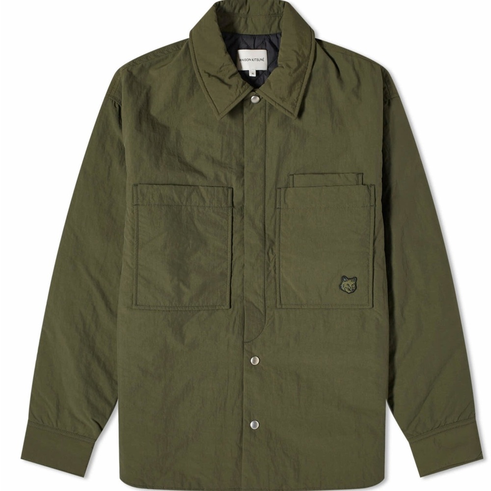 New W/Tags Maison Kitsuné Tonal Fox Padded Overshirt in Military Green Size XS